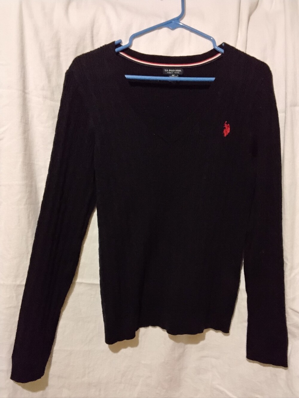 Ralph Lauren Black V-Neck Sweater with Red Pony Emblem